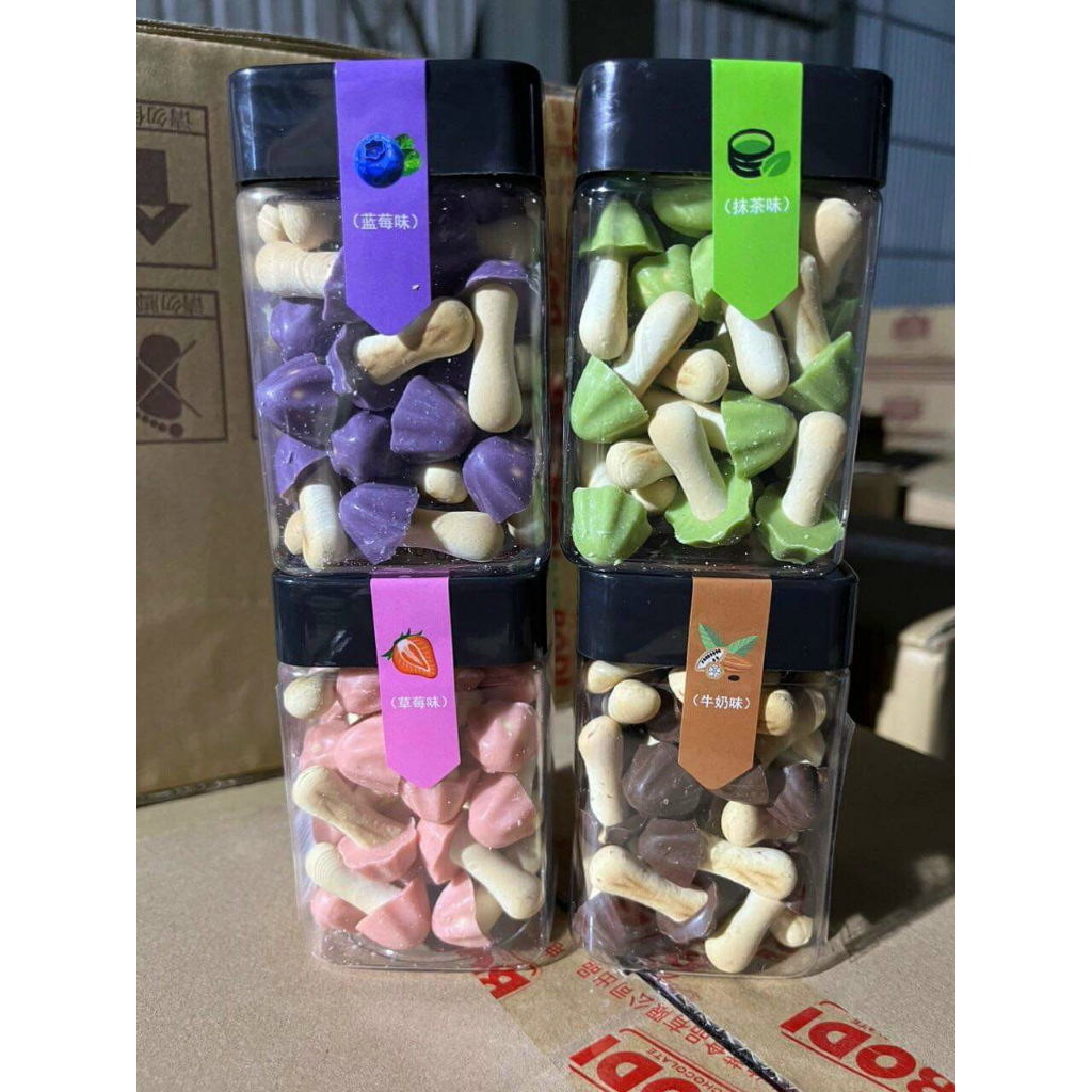 Bánh quy nấm socola/ sữa/ matcha/ việt quất lọ 82g siêu hot