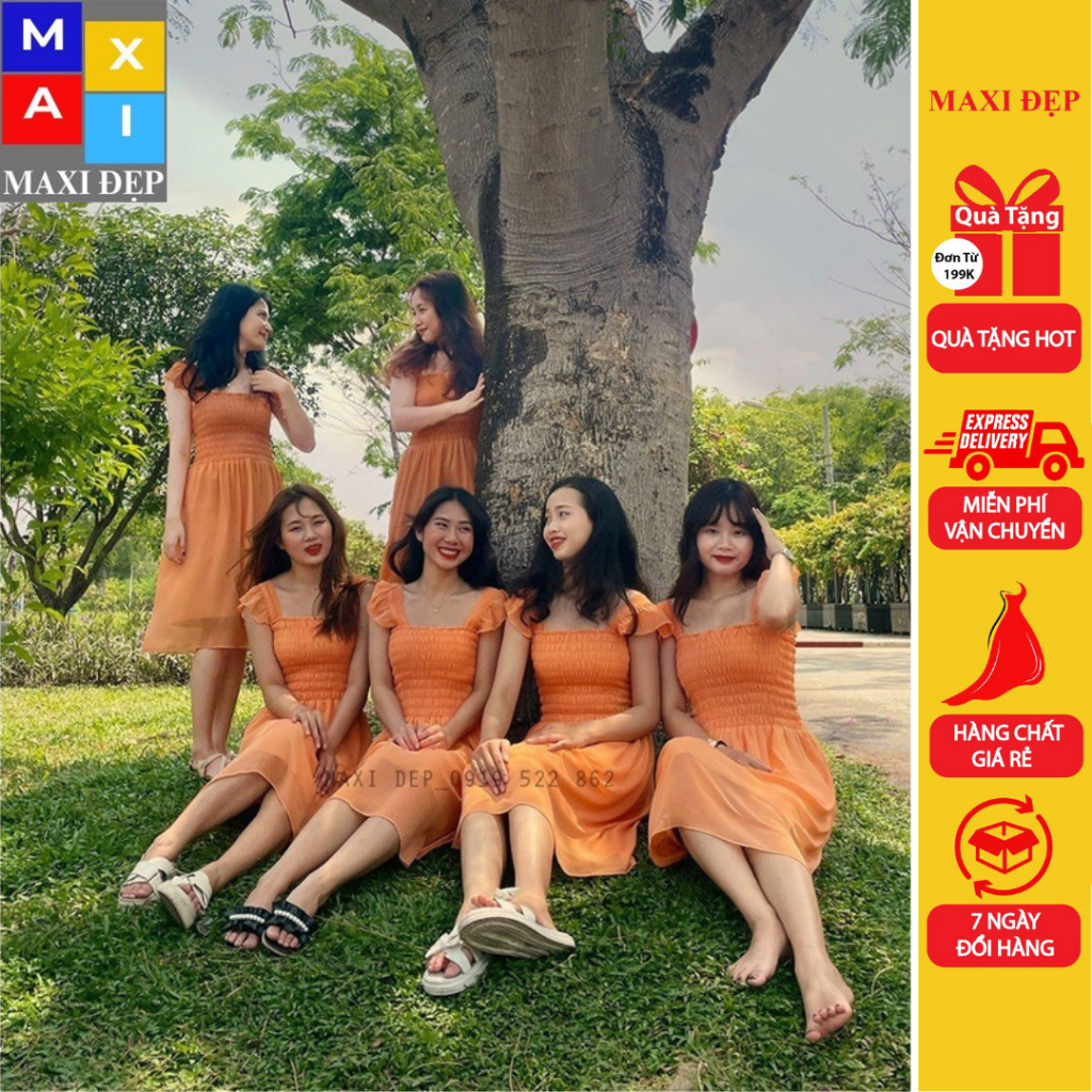 Váy Cánh Tiên Maxi Đẹp Dáng Ngắn Freesize Màu Cam Nhạt Nhẹ Nhàng