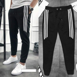 Quần jogger thun nam nữ phối sọc