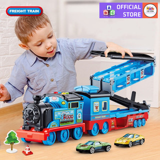 Đồ chơi tàu hỏa chở hàng freight train hotwheels biến hình thành đường đua xe ôtô cỡ lớn cao cấp tặng kèm 6 xe con