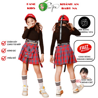 Chân Váy Caro Đỏ Túi Hộp FANE Đai Bên Cạnh Đồ Nhảy Cho Bé Gái Quần Váy Buộc Vạt zumba tiktok dance đồng phục nhóm nhảy