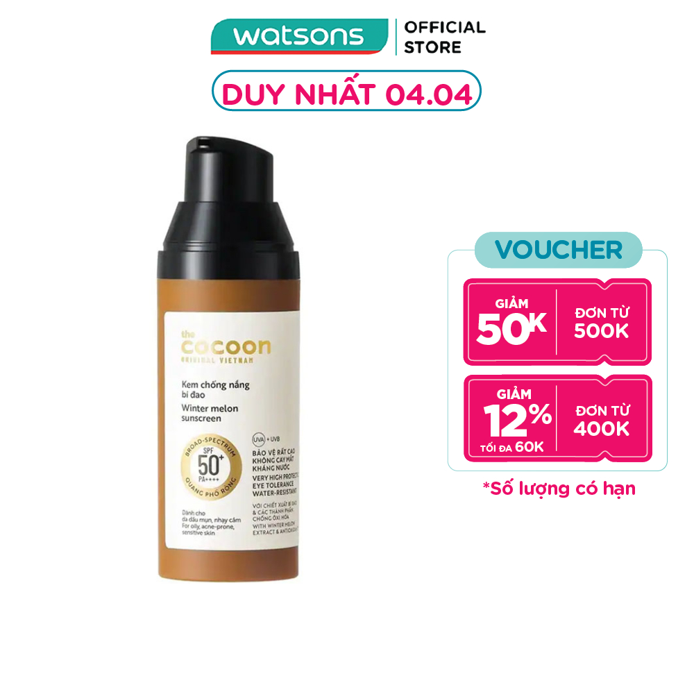 Kem Chống Nắng Bí Đao Cocoon Winter Melon Sunscreen SPF 50+ PA++++ 50ml