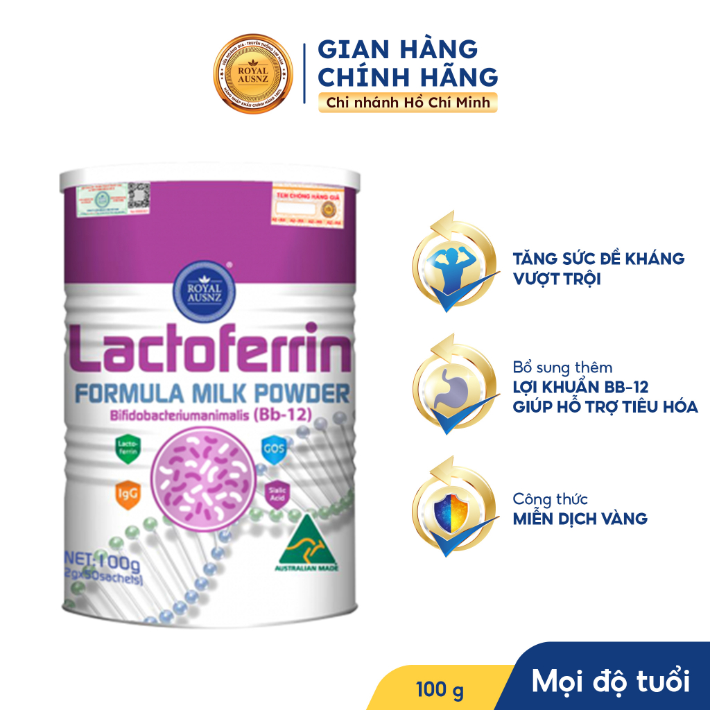 Sữa Bột Hoàng Gia Úc Lactoferrin Formula Milk BB-12 ROYAL AUSNZ Tăng Cường Hệ Miễn Dịch Cho Trẻ 100g