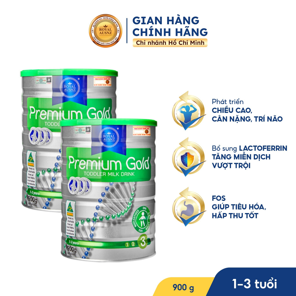 Combo 2 Hộp Sữa Bột Hoàng Gia Úc Premium Gold Số 3 Bổ Sung Vitamin, Khoáng Chất Cho Trẻ ROYAL AUSNZ 900g