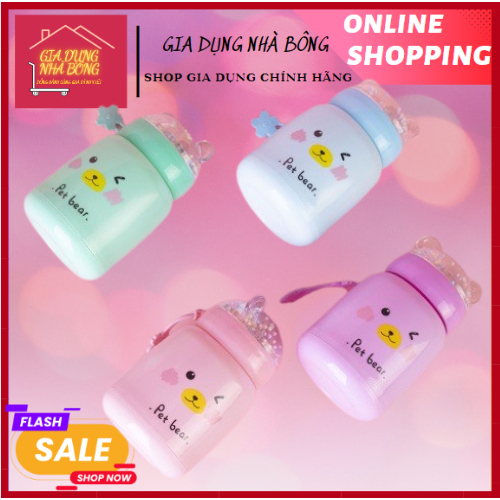 BÌNH GIỮ NHIỆT THÚ NẮP TAI GẤU DỄ THƯƠNG_BÌNH NHIỆT THUỶ TINH