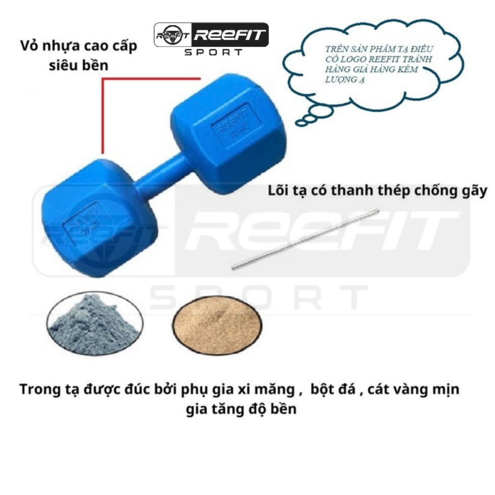 Bộ 2 tạ tay nhựa bát giác Reefit 10kg có ruột