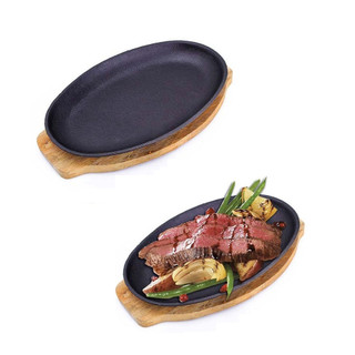 Bộ Chảo Gang Oval Chống Dính Kèm Đế Gỗ Size 28 x 17.5cm