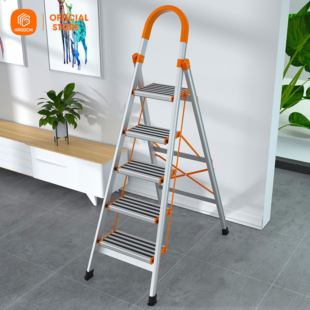 Thang inox tay vịn gấp gọn 6 - 7 bậc thang ghế nhôm thông minh tiện lợi bảo hành 24 tháng