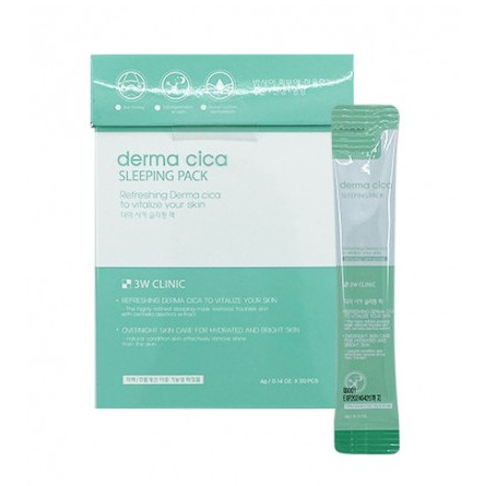 Mặt nạ ngủ chiếc xuất rau má dưỡng ẩm, làm sáng da 3W CLINIC DERMA CICA SLEEPING PACK - 1 X 20 GÓI