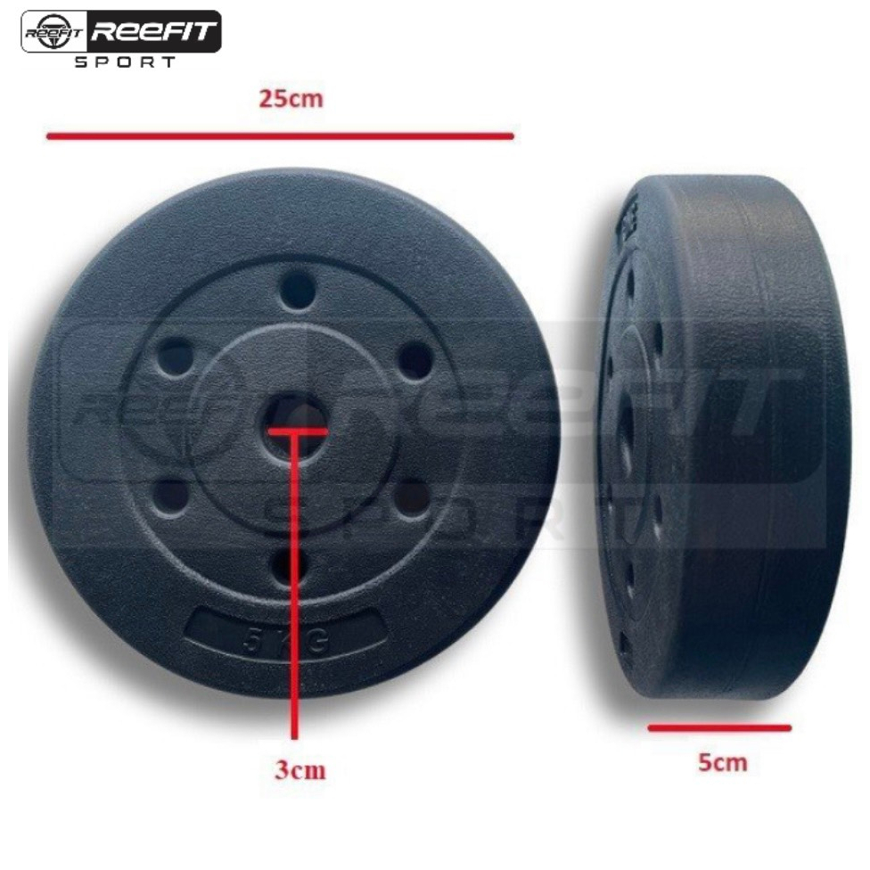 Bộ 2 vỏ tạ miếng tạ bánh nhựa đen Reefit 5kg và 10kg không ruột