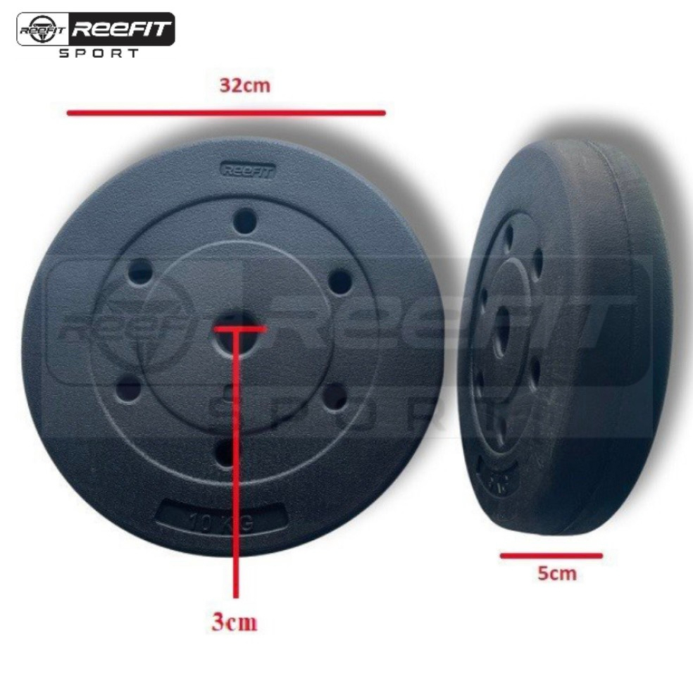 Tạ miếng nhựa đen Reefit 10kg có ruột