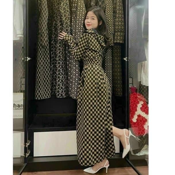 Áo choàng chống nắng chun eo kẻ caro siêu dày, Áo chống nắng toàn thân LV gucci xẻ tà chất umi