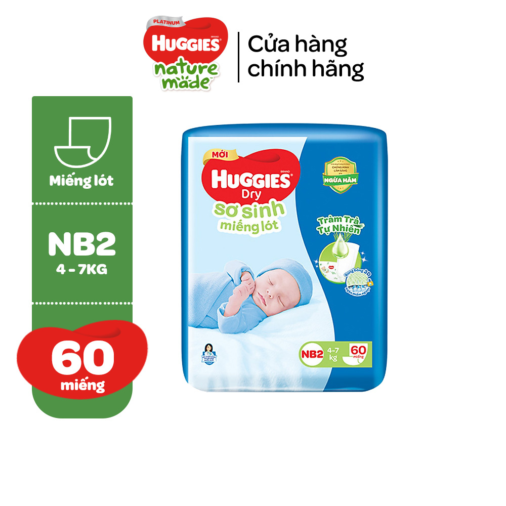 Miếng lót sơ sinh Huggies Tràm Trà Newborn 2 (4-7kg) - N40 Gói 40 miếng và N60 - Gói 60 miếng