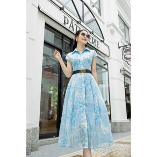 Đầm Sơ Mi Công Sở Nữ My Way Dáng Xòe Ngắn Tay Họa Tiết Cao Cấp 9MD04106