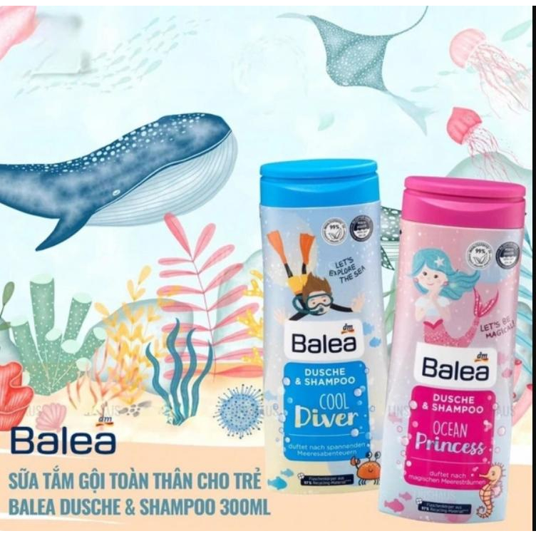 Sữa tắm gội 2in1 Balea Ocean Princess cho bé trai gái 300ml của Đức