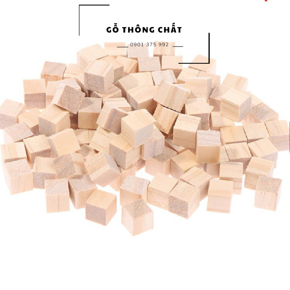 Bộ 100 Khối Gỗ Vuông mini DIY, khối gỗ thông xếp hình, làm thủ công, cube
