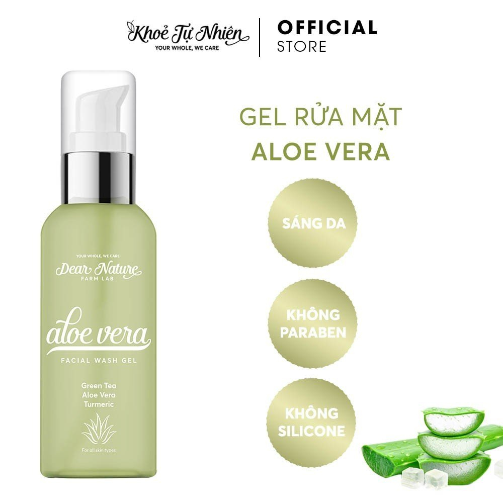 Gel Rửa Mặt Chiết Xuất Thiên Nhiên Aloe Vera Facial Wash Khỏe Tự Nhiên 100ml Nghệ, Nha Đam, Trà Xanh