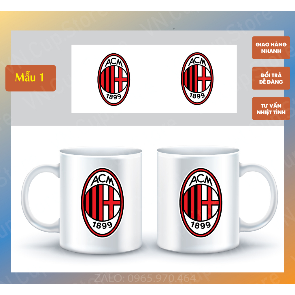 Ly Sứ, Cốc Sứ in Logo CLB Bóng Đá AC Milan - Ly Sứ Cốc Sứ in Hình Ảnh, Logo Theo Yêu Cầu