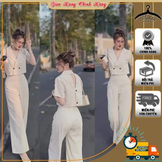 Set vest croptop tay cộc michiha fashion - set vest nữ phong cách cá tính màu be
