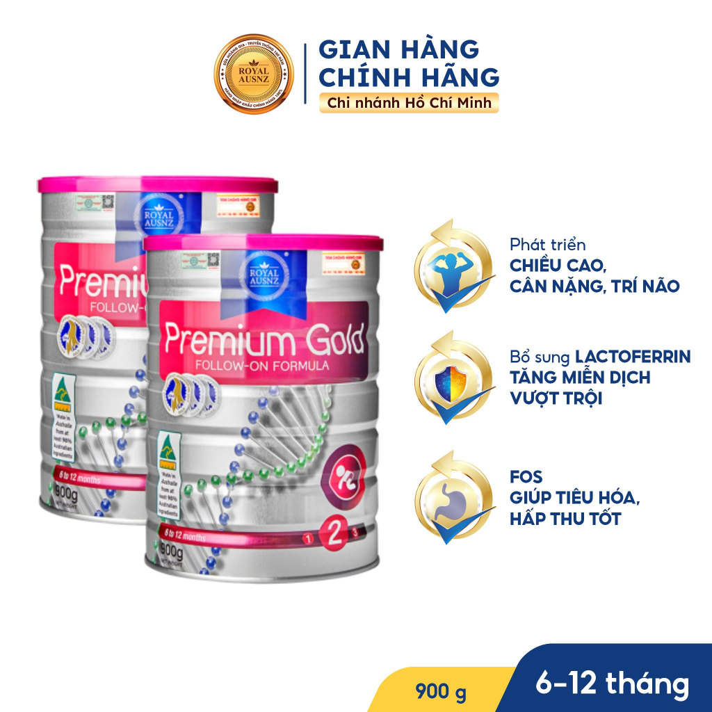 Combo 2 Hộp Sữa Hoàng Gia Úc ROYAL AUSNZ Premium Gold Số 2 Bổ Sung Vitamin, Khoáng Chất Cho Trẻ 900g