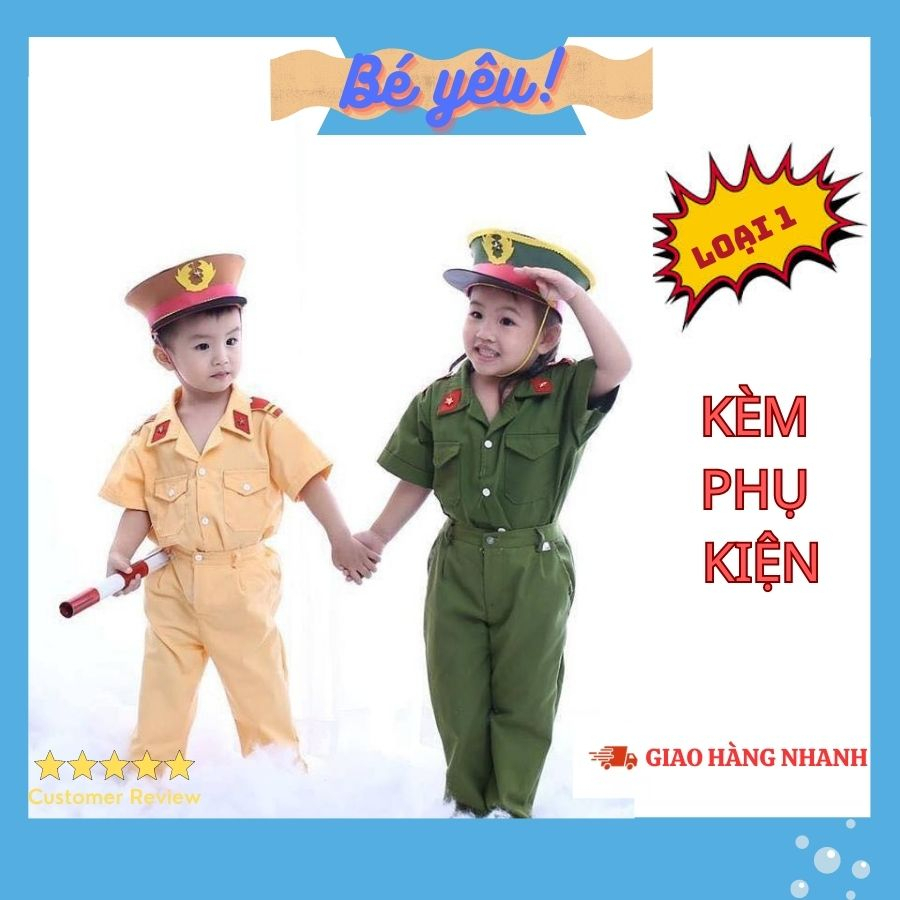 Sỉ Đồ Cảnh Sát Trẻ Em - Bộ Quần Áo Công An Bé Trai Bé Gái Đầy Đủ Phụ Kiện Sai 8-30 Kg