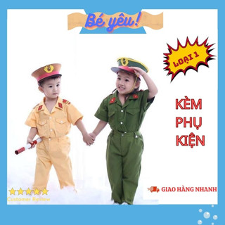 ( Sai Nhỏ 8_25kg) Trang Phục Hóa Trang Cảnh Sác Giao Thông_ Đồ Bộ Cong An Cho Bé Trai Bé Gái. Có đủ phụ kiện