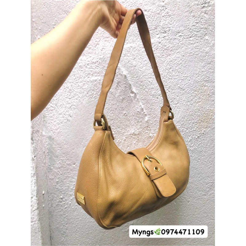 Túi xách da thật form kẹp nách màu nude•2hand