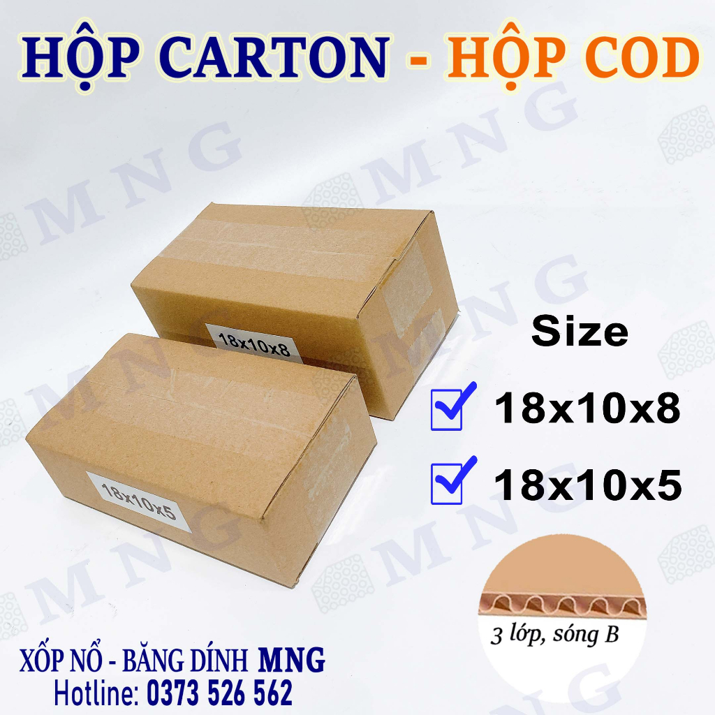 Hộp carton đóng hàng size 18x10x8, 18x10x5