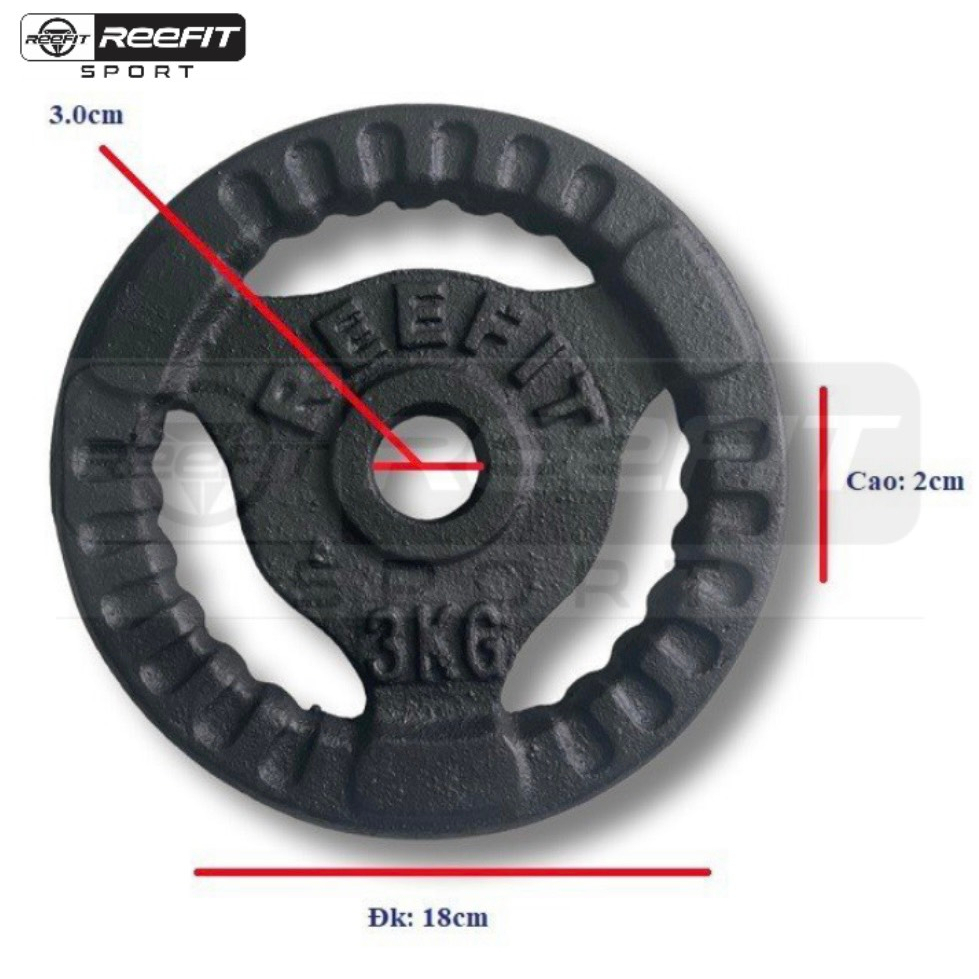 Tạ miếng gang tạ bánh gang 3 lỗ 3kg REEFIT