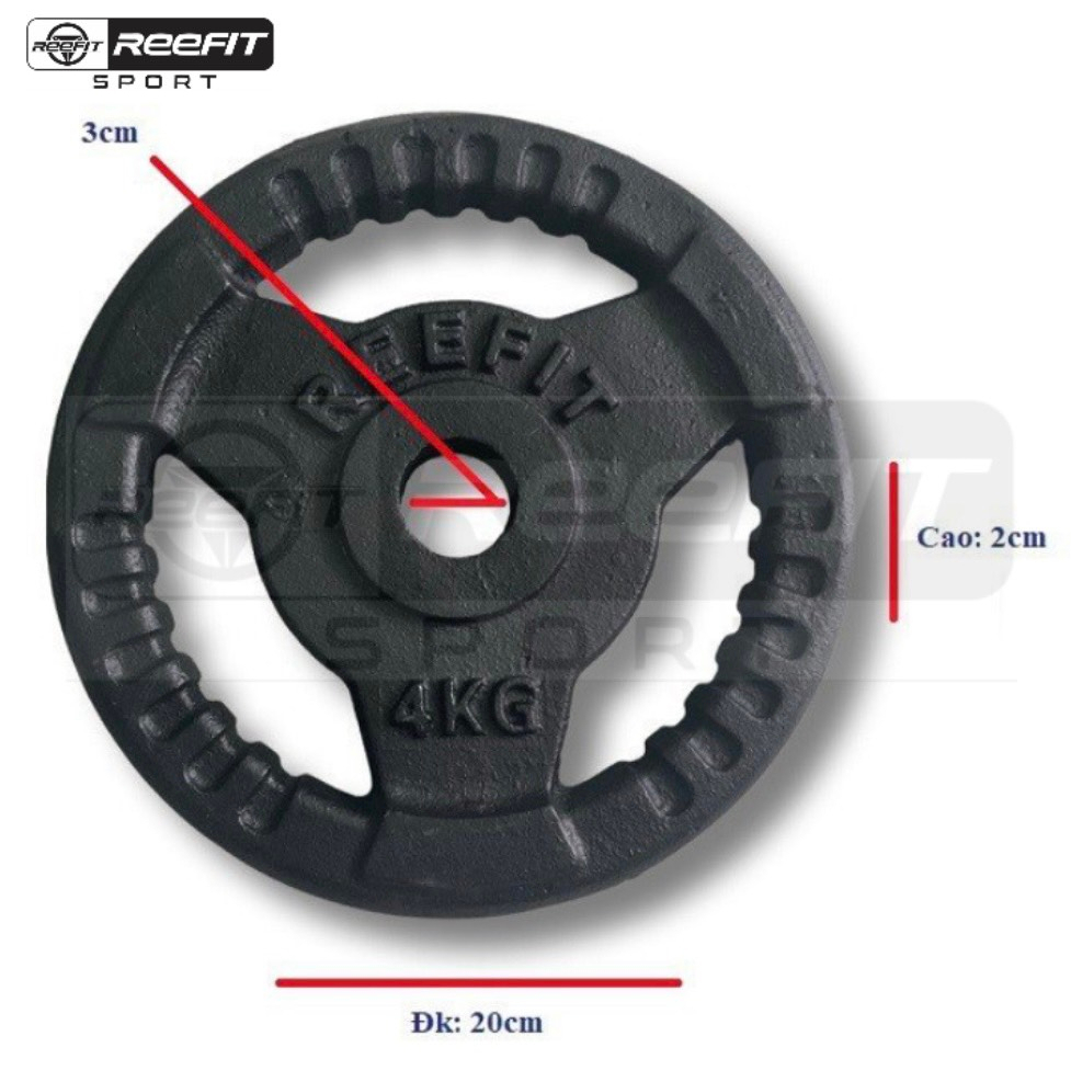 Bộ 2 bánh tạ gang tạ miếng gang 3 lỗ Reefit 4kg