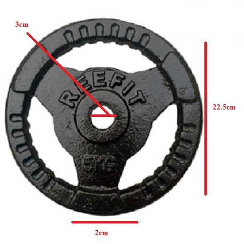 Bộ 2 tạ miếng gang tạ bánh gang 3 lỗ 5kg Reefit