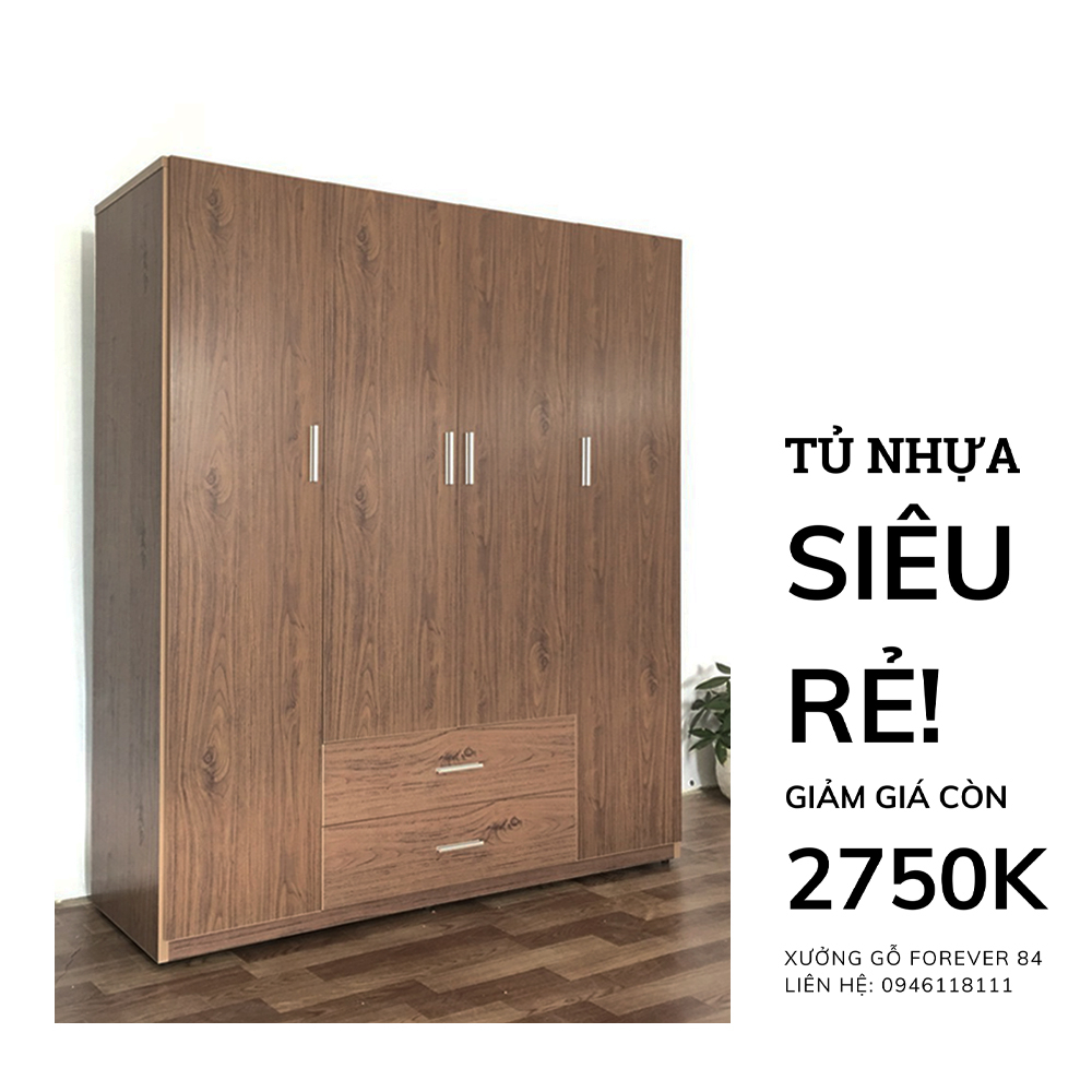 Tủ Nhựa Treo Quần Áo Cao Cấp 4 Cánh 3 Ngăn Kéo Ngang 1m65 Cao 1m85 Sâu 45cm
