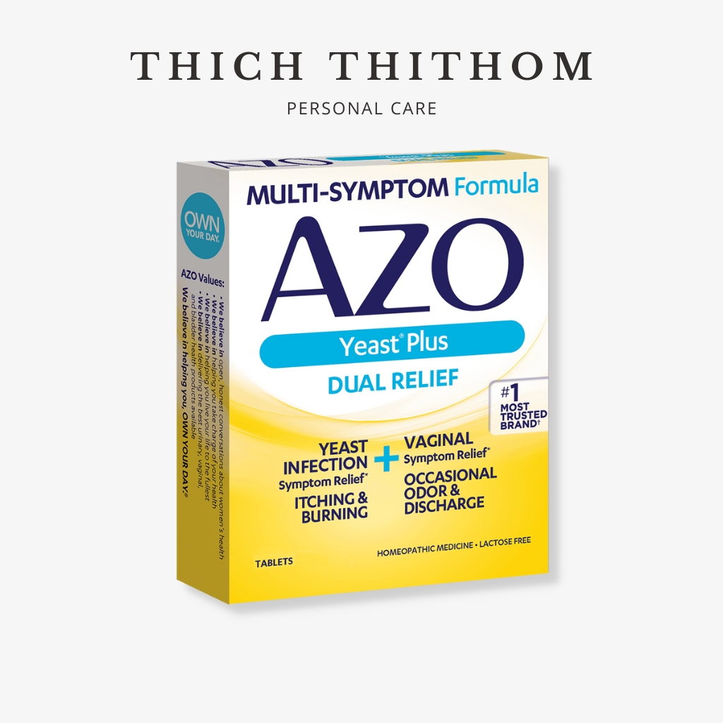 (Bill Mỹ) DATE 6/23 AZO Vàng Yeast Plus Dual Relief Tablets nhiễm nấm men và giảm triệu chứng âm đạo giảm ngứa
