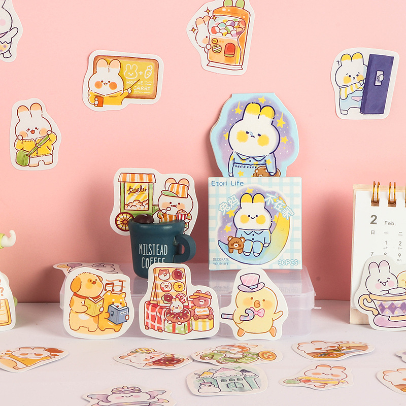 Sticker Hộp 45 Tấm Hình Gấu Thỏ Pastel Siêu xinh, Hộp Sticker Nhỏ Trang Trí Siêu Xinh Xắn
