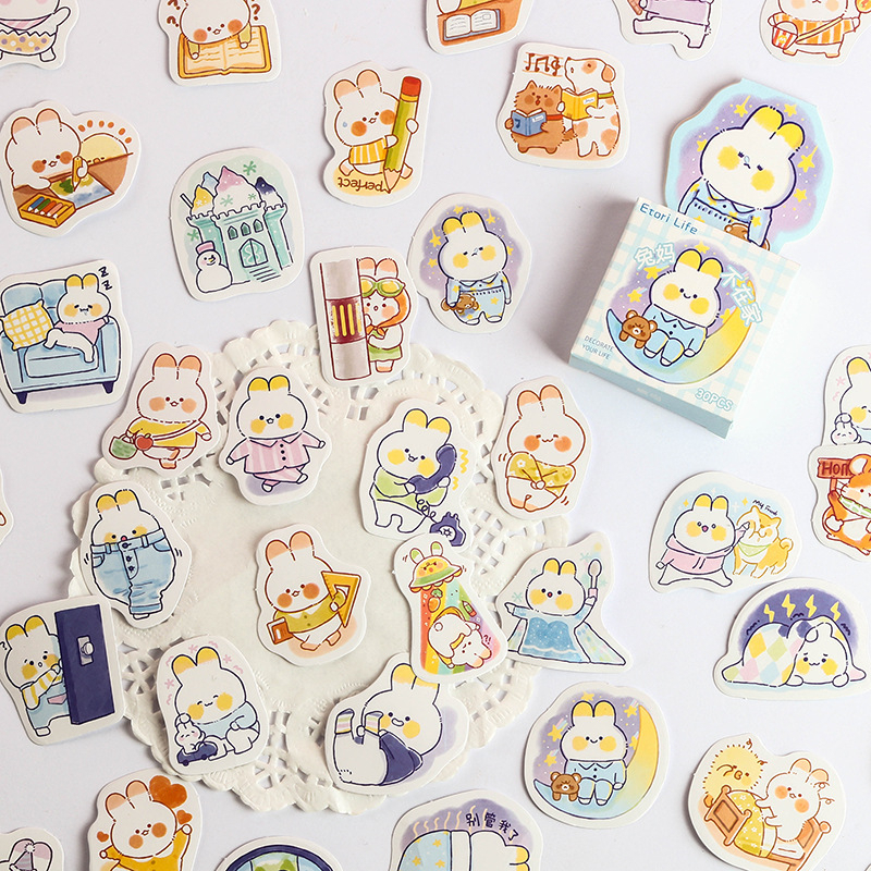 Sticker Hộp 45 Tấm Hình Gấu Thỏ Pastel Siêu xinh, Hộp Sticker Nhỏ Trang Trí Siêu Xinh Xắn