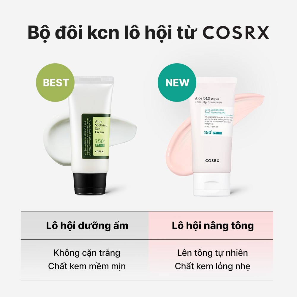 Kem chống nắng COSRX SPF50+ PA++++ chiết xuất lô hội và niacinamide 54.2% nâng tông tự nhiên làm dịu và sáng da