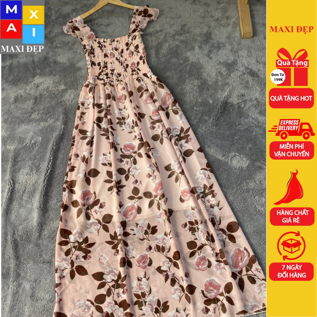 Đầm Cánh Tiên Maxi Đẹp Dài Freesize Hoa Hồng Nhẹ Nhàng Nàng Thơ Dáng Dài Freesize Voan 2 Lớp Mềm Mát