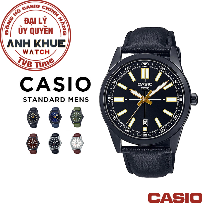 Đồng hồ nam dây da Casio Standard chính hãng Anh Khuê MTP-VD02 Series (41mm)