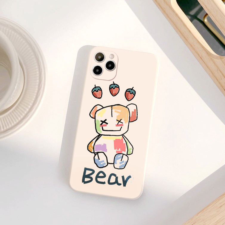 Ốp lưng iphone 13promax gấu vá màu 3 quả dâu dễ thương bảo vệ camera 6/6s/7/8/X/XS/11/12/13/14 Pro Plus Max e4760