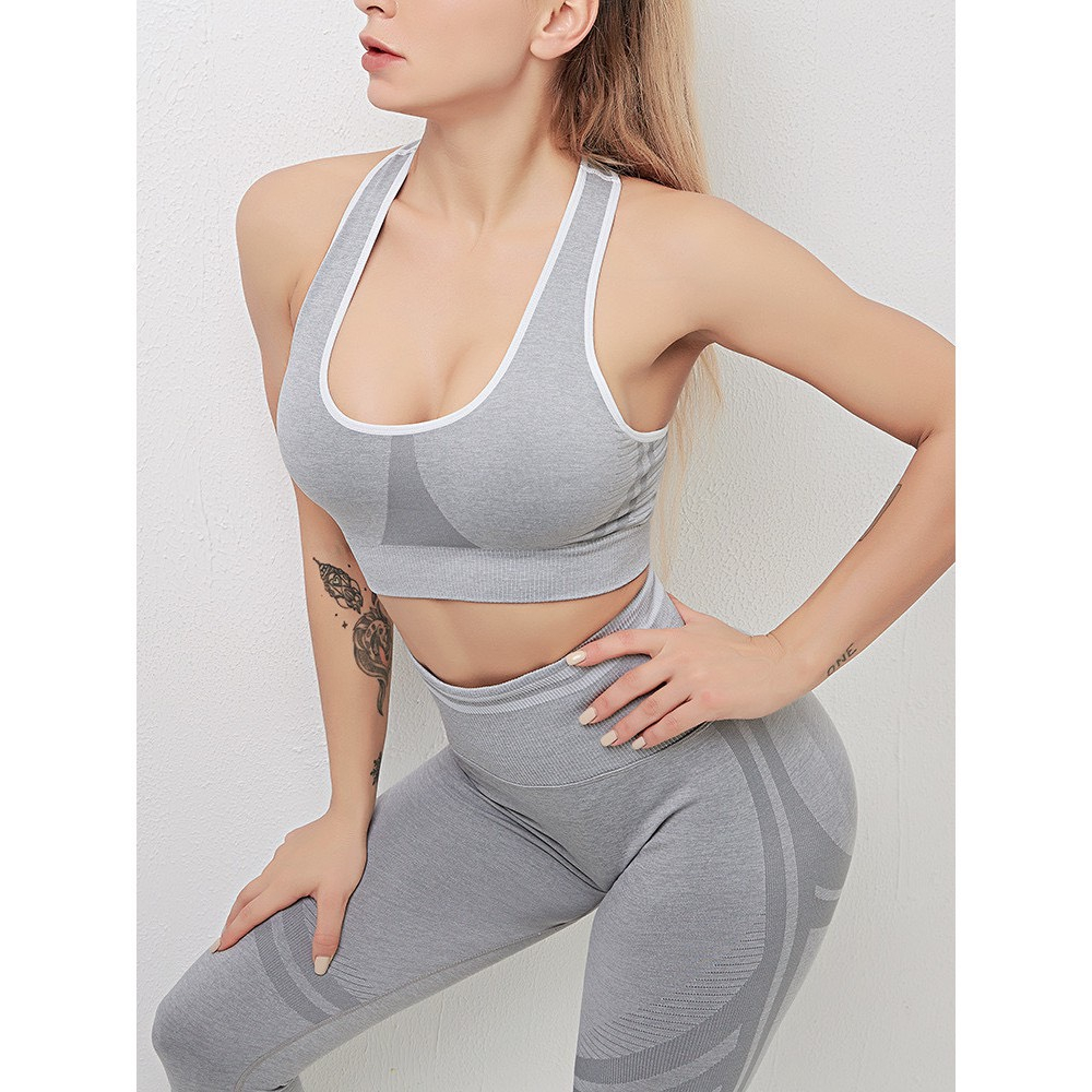Set bộ đồ tập gym yoga aerobic cao cấp quần dài cạp cao &amp; áo bra có kèm mút tháo rời khỏe khoắn năng động SM06