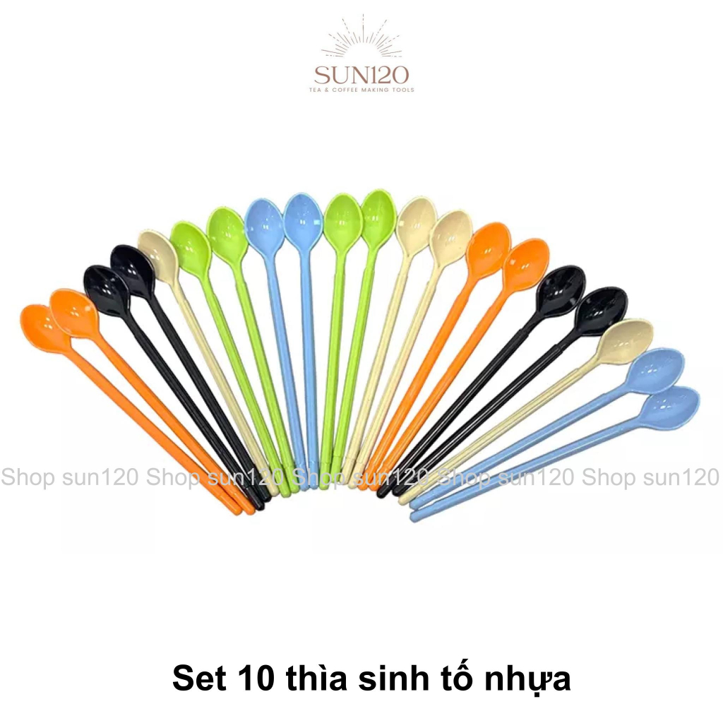 10 muỗng cafe, sinh tố, trà sữa Nhựa 19cm chất lượng cao , thìa café cán dài hàng Việt Nam