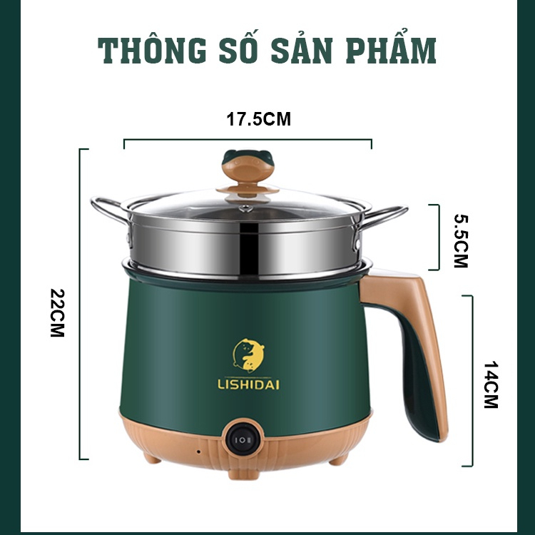 NỒI LẨU MINI CÁN GỖ CÓ LỒNG HẤP INOX 1L8