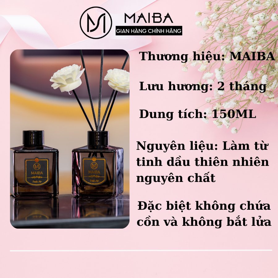 Tinh dầu thơm phòng thiên nhiên nguyên chất MAIBA bản xám sang trọng que hoa khuếch tán 150ML