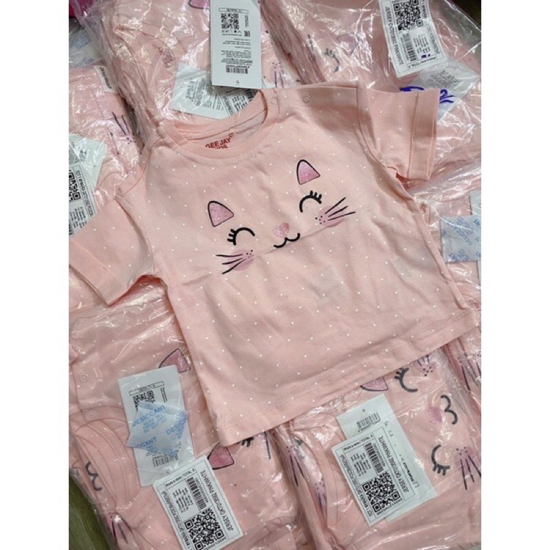 Áo thun cộc tay cotton cho bé gái GJ hình mèo xuất dư xịn