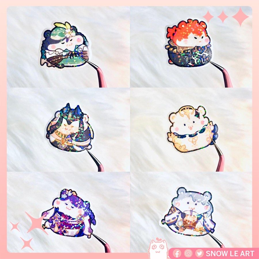 Sticker holo lấp lánh chuột mập Genshin Impact