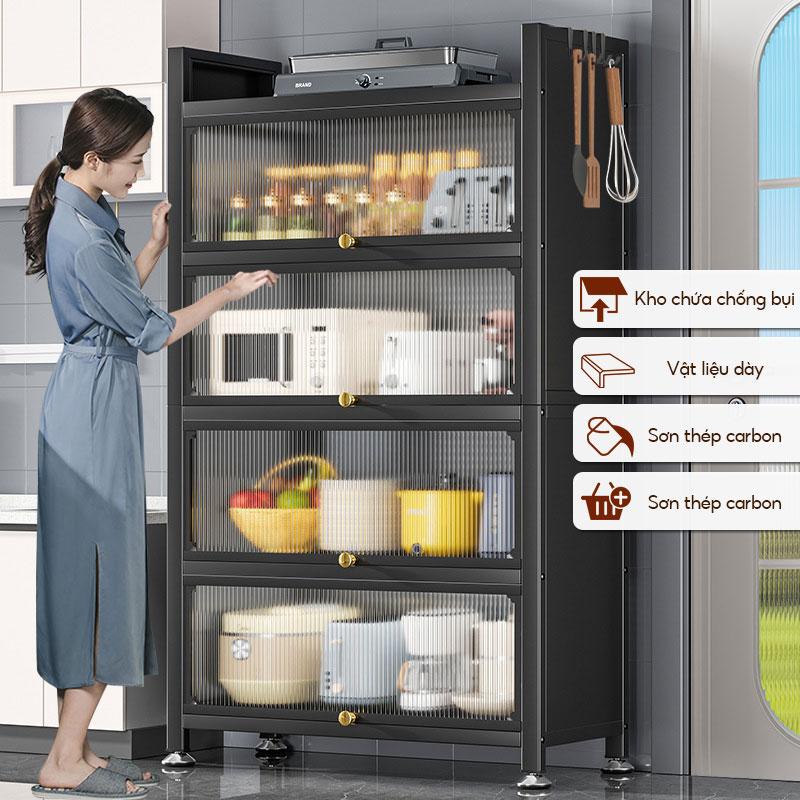 Kệ tủ để đồ đa năng Kệ Tủ Bếp Đựng Có nắp đậy kín và bánh xe di chuyển 5 Tầng tủ chén đa năng kệ tủ bếp đa năng