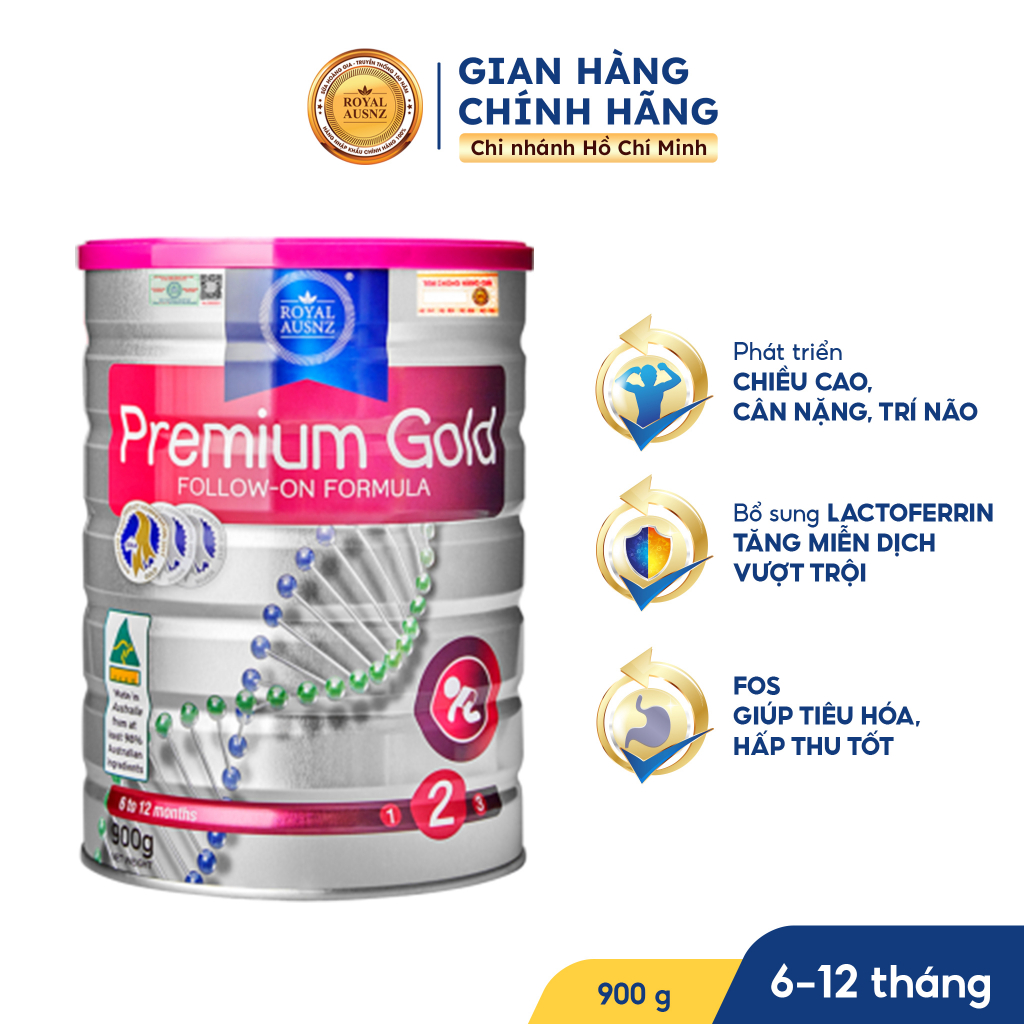 Sữa Bột Hoàng Gia Úc ROYAL AUSNZ Premium Gold Số 2 Bổ Sung Vitamin, Khoáng Chất Cho Trẻ Hộp 900g