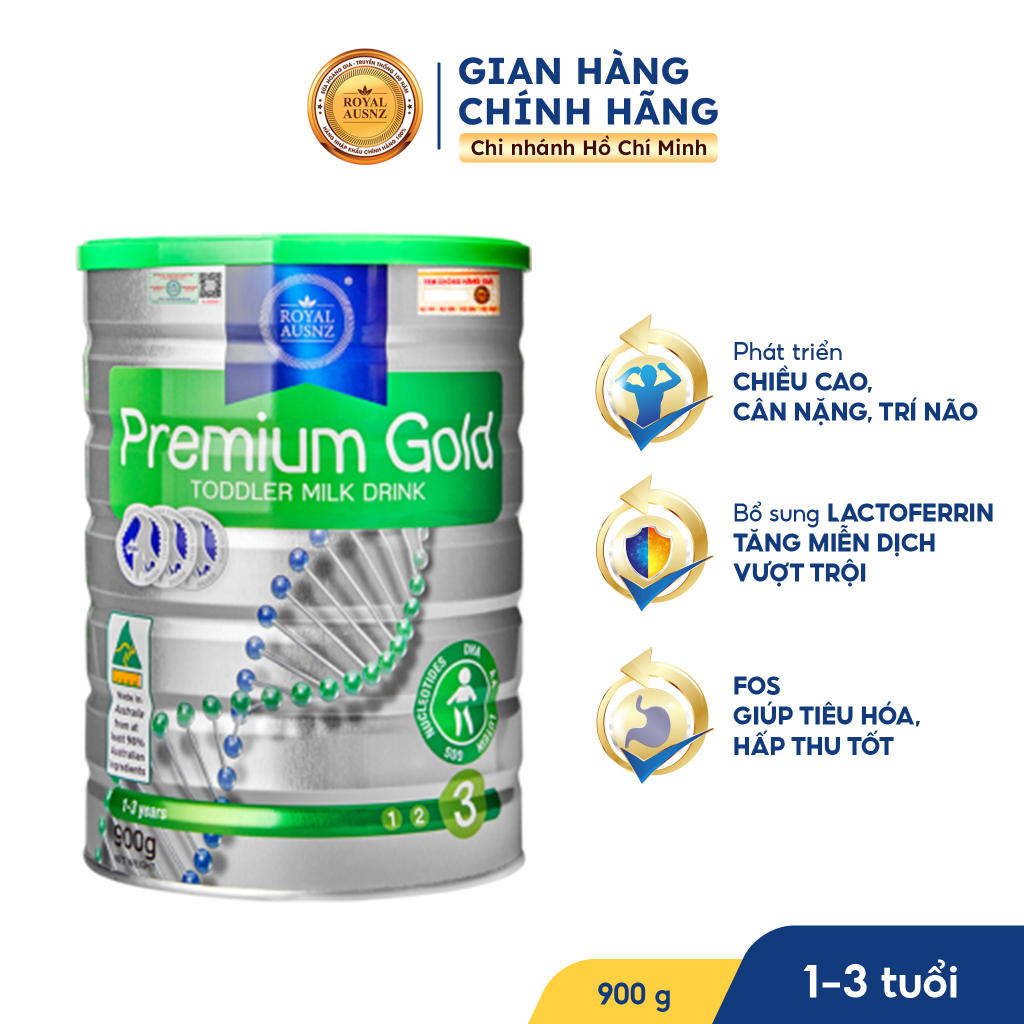 Sữa Bột Hoàng Gia Úc ROYAL AUSNZ Premium Gold Số 3 Bổ Sung Vitamin, Khoáng Chất Cho Trẻ Phát Triển 900g