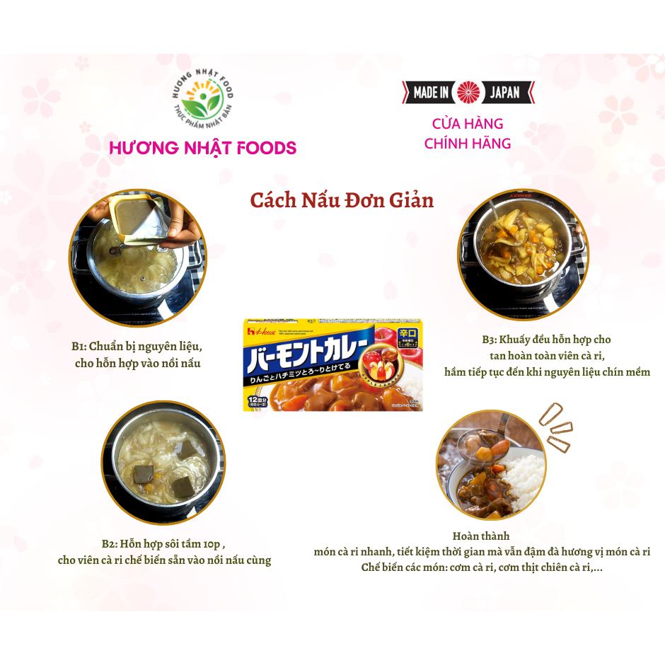 Viên Cà Ri VERMONT CURRY Táo & Mật Ong Nhật Bản 198G - Cấp Độ Cay 3