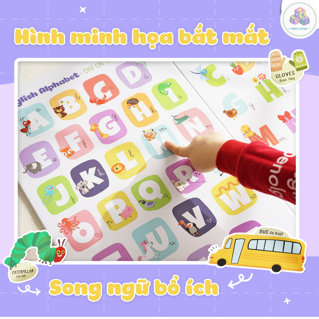 Bảng gấp thông thái kích thước lớn Lalala baby nhiều chủ đề học tập song ngữ Anh - Việt